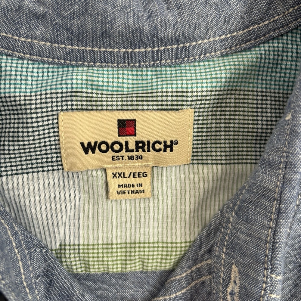 Woolrich Shirt Men's Sz XXL‎ Blue Cotton Chambray Short Sleeve Button Up - Picture 3 of 9